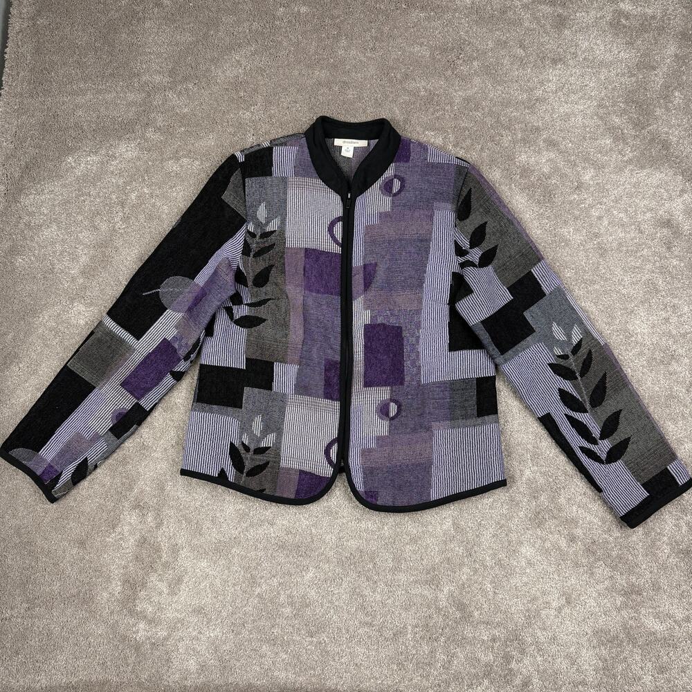 Vtg Purple Black Abstract Tapestry Zip Up Jacket Size M Artsy Boho Dressbarn